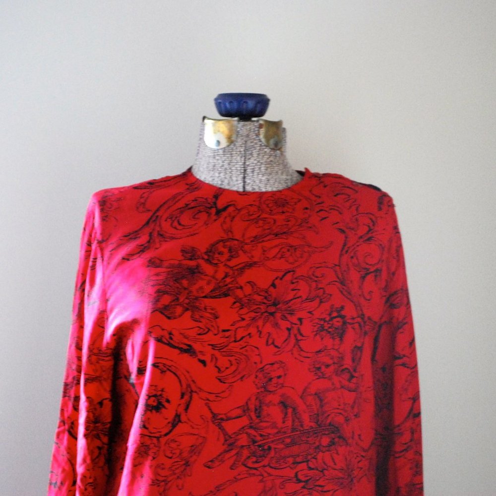 100% Silk Red Cherub patterned Blouse